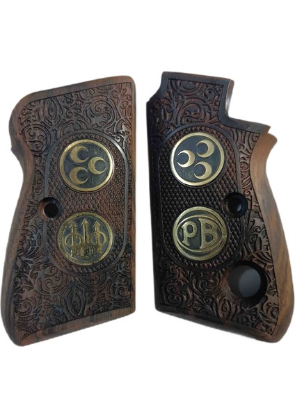 Düğmeli Beretta Mod 70 Tek Düğmeli Beretta Ahşap Lazer Işlemeli Üç Hilal Logolu Kabze