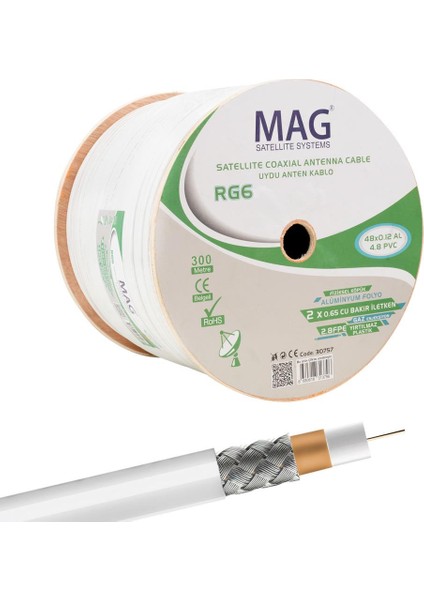 AYDOGANTICARET44 Mini Dual Bitişik 48 Tel Anten Kablosu (300 Metre)