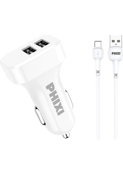 PCC511T Basic 2.1A Çift Çıkışlı Type-C USB Kablolu Araç Şarj Cihazı - MCT9571-4309