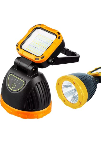 Powermaster PM-8033A Solar Şarjlı 6 Modlu El Feneri ve Işıldak Acil Durum Lambası (Beyaz Sarı Kırmızı)