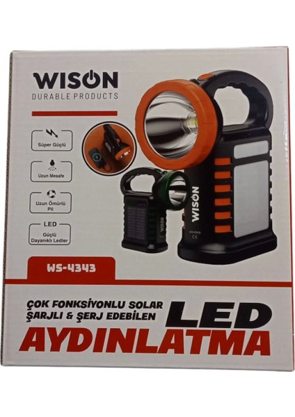 Wıson WS-4343 Çok Fonksiyonlu Solar Şarjlı Powerbanklı Kamp Lambası - MCT6402-5623