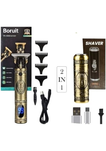 Pro 2 In 1 Vintage Traş Makinesi Şarjlı Dijital Göstergeli Aliminyum Gövde - MCT2203-5720