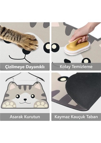Evcil Hayvan Beslenme Matı Kedi Figürlü Su Emici Özellikli Yıkanabilir Kaymaz Kedi Köpek Mama Paspası 60X45CM fiyatları