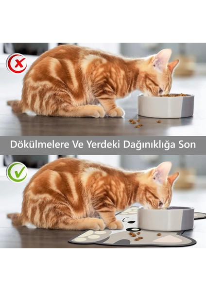 Evcil Hayvan Beslenme Matı Kedi Figürlü Su Emici Özellikli Yıkanabilir Kaymaz Kedi Köpek Mama Paspası 60X45CM modelleri