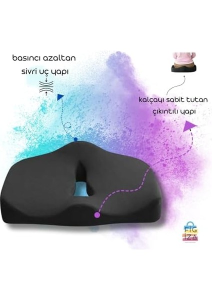 Ortopedik Minderi Visco Posture Lüks Ortopedik Oturma Minderi, Figiza, Siyah, Standart