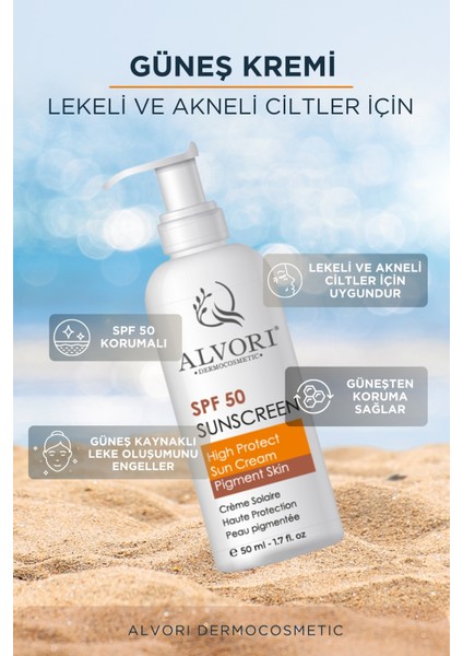 ALVORİ Pigment Skin ,Lekeli Ciltler Için Güneş Kremi Spf 50+ 50 ml