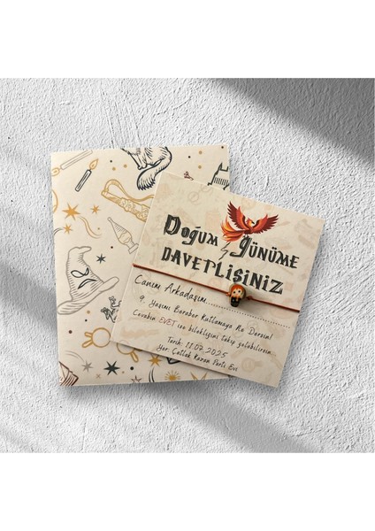 Özel Gün Davetiyesi Zarflı 6 Adet Parti & Doğum Günü Davetiyesi Hp Figür Bileklikli