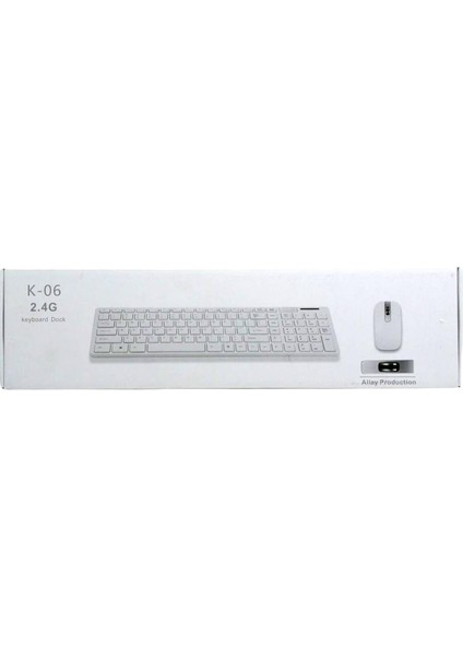 AYDOGANTICARET44 K-06 Beyaz Dock Wıreless Kablosuz Klavye Mouse S PL-374