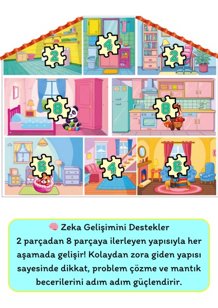 Kino’nun Evi - Aşamalı Puzzle | 8 Oda 80 Farklı Ev | 35-50 cm Dev Boy