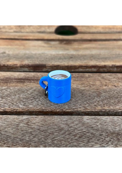 Latte Art Kahve Kupası Anahtarlık - Barista Aksesuarı, Kahve Severler Için Mavi Tasarım