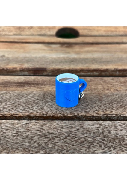 Latte Art Kahve Kupası Anahtarlık - Barista Aksesuarı, Kahve Severler Için Mavi Tasarım