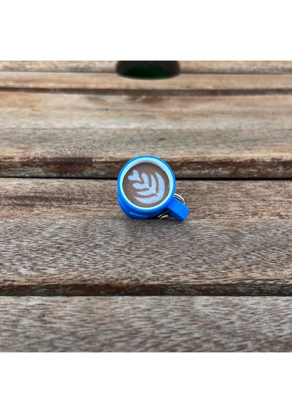 Latte Art Kahve Kupası Anahtarlık - Barista Aksesuarı, Kahve Severler Için Mavi Tasarım