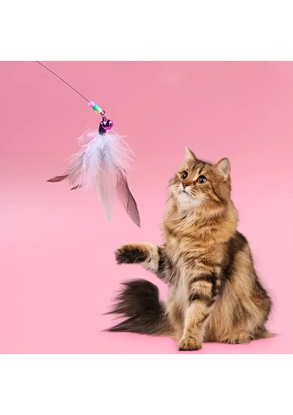 Bakgelal Doğal Tüylü Kedi Oltası – Zilli Interaktif Kedi Oyuncağı 90 Cm, Hareketli Uzun Esnek Tel, Kediler Için Oyuncak Oyun Oltası, fiyatları