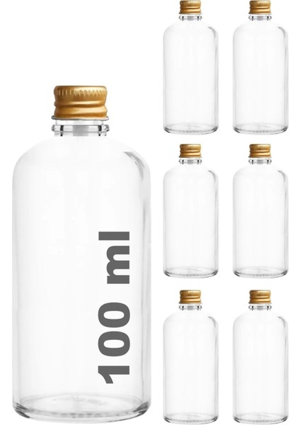 6 Adet Şeffaf Cam Shot Şişesi Sızdırmaz Gold Metal Kapaklı Kolonya Koku Süs Çok Amaçlı Şişe 100ML