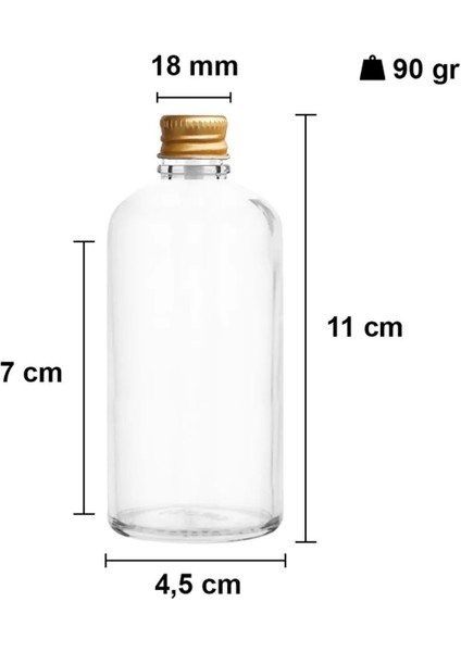 6 Adet Şeffaf Cam Shot Şişesi Sızdırmaz Gold Metal Kapaklı Kolonya Koku Süs Çok Amaçlı Şişe 100ML
