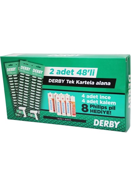 AYDOGANTICARET44 Derby Tek Bıçak Kartelalı Jilet 96 Parça 4 Kalem 4 Ince Pil Hediyeli