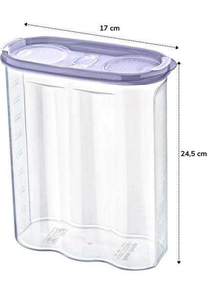 AYDOGANTICARET44 2 Kapaklı Ölçekli Erzak Kuru Gıda Saklama Kutusu Kabı 2,4 LITRE-SA940
