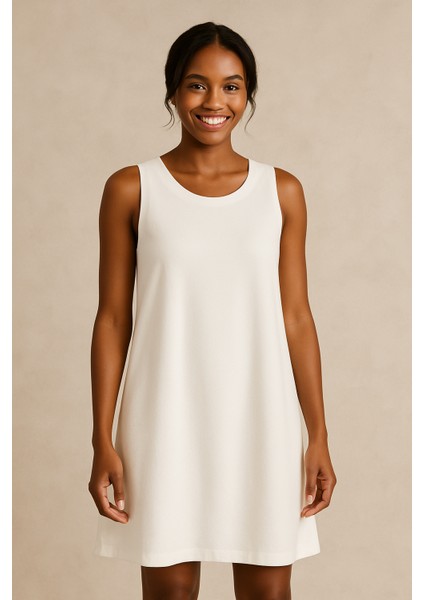 C.s Mavi Bisiklet Yaka Beyaz Elbise