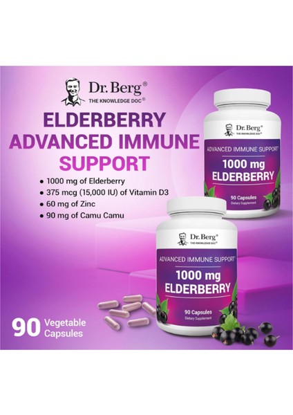 Black Elderberry 15,000 Iu Vitamin D, 60 Mg Of Zinc, & 90 Mg Of Camu Camu Sambucus Elderberry Immune Support - 90 Capsules indirimleri