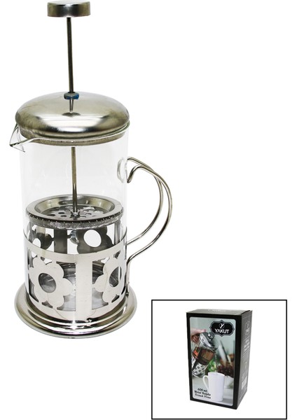 AYDOGANTICARET44 French Press 600ML Cam Bitki Süzgeçi Metal Kafes - Kapak