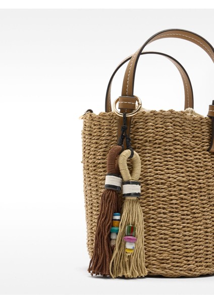 Hasır Efektli Bucket Çanta