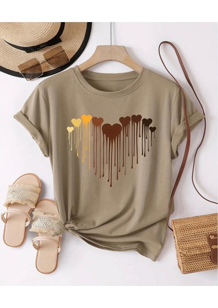 Özel Üretim Kalp Baskılı Yeni Stil Kız Çocuk Ter Tutmayan Yazlık T-Shırt