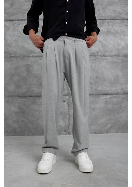 Gri W11 Kumaş Baggy Pantolon