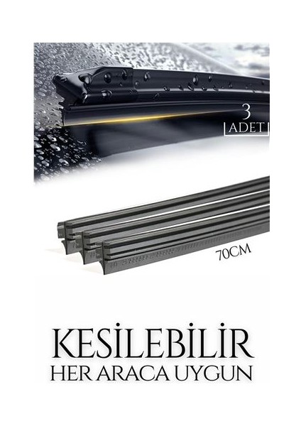 Dktt Kesilebilir 70 cm Silecek Lastiği 3 Lü Set