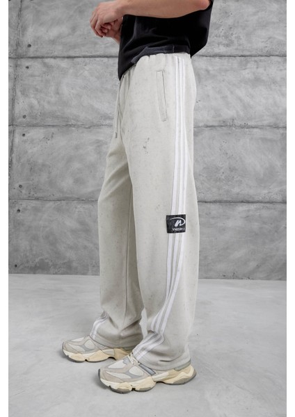 Krem Ynzay-3 Yazılı Baggy Eşofman Altı