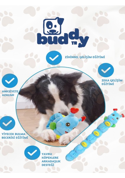 Mavi Peluş Tırtıl Köpek Oyuncağı | Ödül Cepli Tasarım | Sesli Mekanizma | Sağlıklı Ve Dayanıklı Malzeme | Uzun Süreli Oyun Keyfi