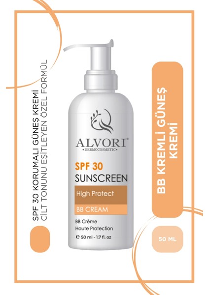 Alvori Dermocosmetic High Protect Bb Cream , Kapatıcı Özellik, Yüksek Koruma SPF 30 Güneş Kremi 50 ml