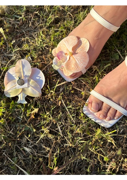 Ayakkabı Tokası Tak Çıkar Klipsli Orkide Toka-Broş Yavruağzı -Somon