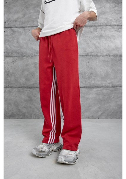 Kırmızı Dikiş Detaylı Baggy Eşofman Altı