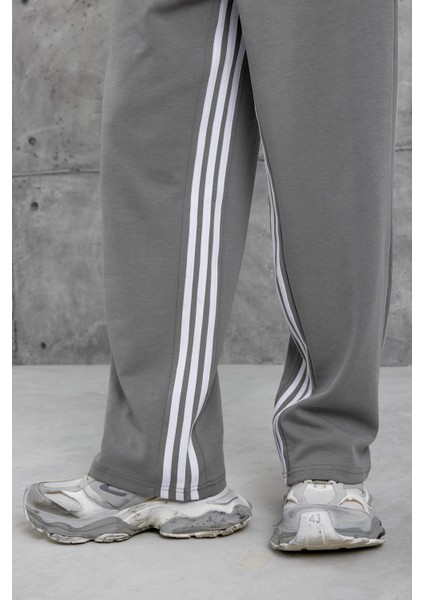 Gri Dikiş Detaylı Baggy Eşofman Altı