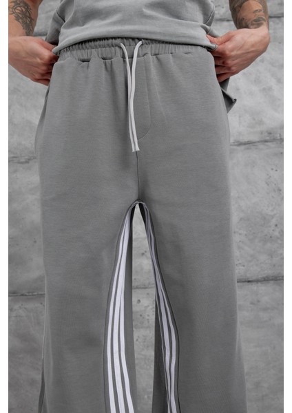 Gri Dikiş Detaylı Baggy Eşofman Altı