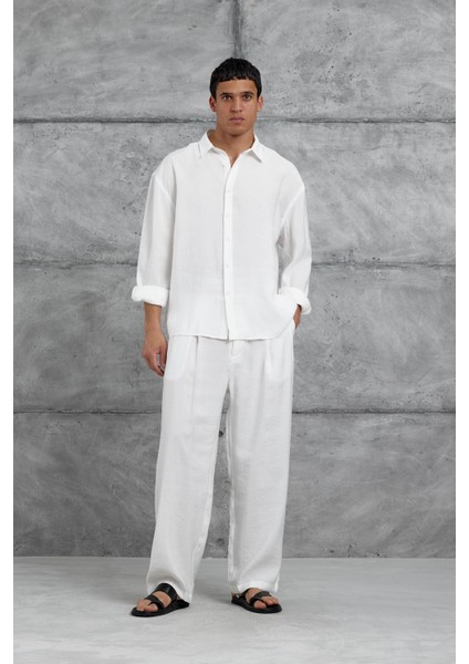 Beyaz 512 Modal Kumaş Oversize Takım Alt Üst