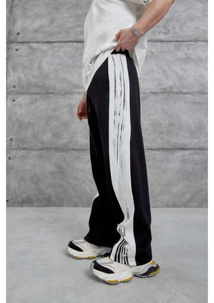 Siyah Fırça Şeritli Baggy Eşofman