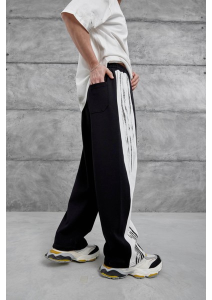 Siyah Fırça Şeritli Baggy Eşofman fırsatları