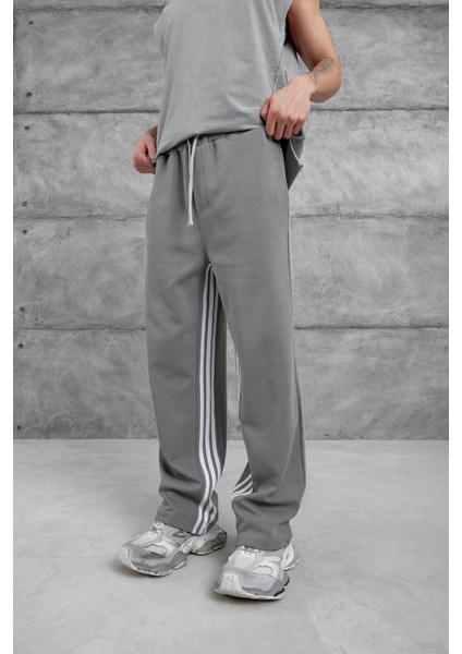 Gri Dikiş Detaylı Baggy Eşofman Altı