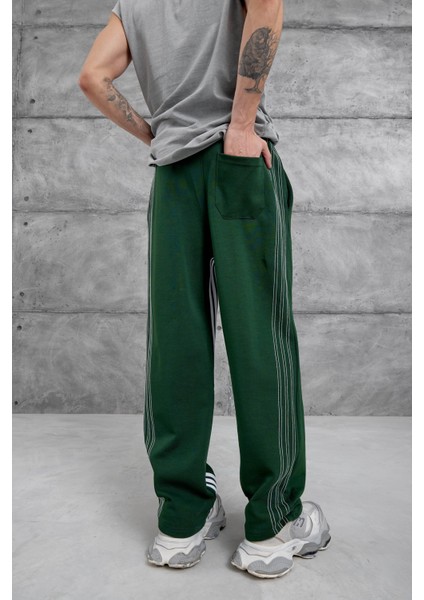 Yeşil Dikiş Detaylı Baggy Eşofman Altı