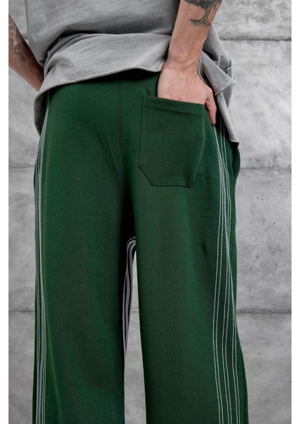 Yeşil Dikiş Detaylı Baggy Eşofman Altı