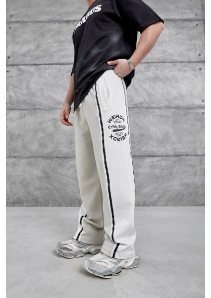 Krem Weirdx Yazılı Baggy Eşofman