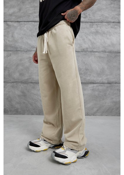 Krem Yıkamalı Basic Baggy Eşofman