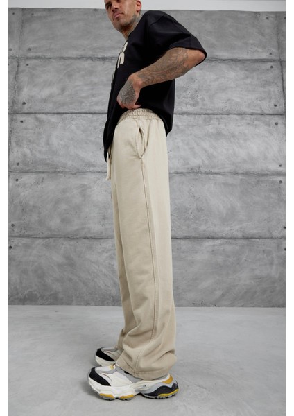 Krem Yıkamalı Basic Baggy Eşofman
