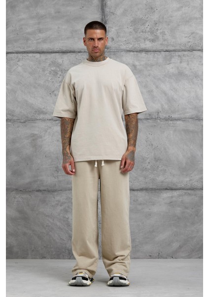 Krem Yıkamalı Basic Baggy Eşofman