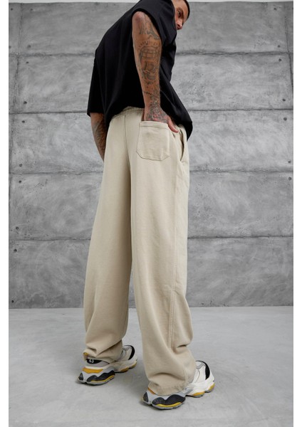 Krem Yıkamalı Basic Baggy Eşofman
