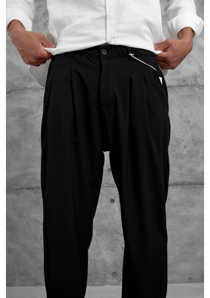 Siyah W11 Kumaş Baggy Pantolon