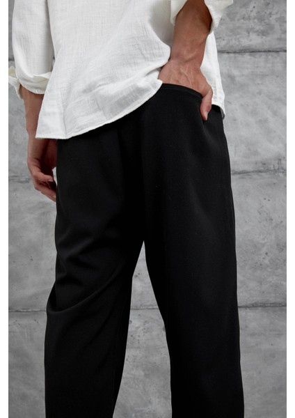 Siyah W11 Kumaş Baggy Pantolon