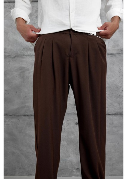 Kahverengi W11 Kumaş Baggy Pantolon