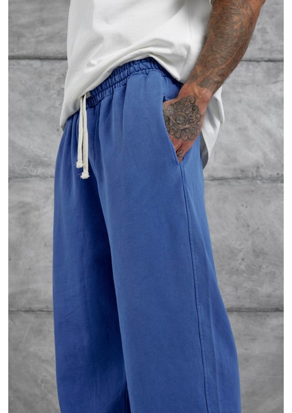 Mavi Yıkamalı Basic Baggy Eşofman